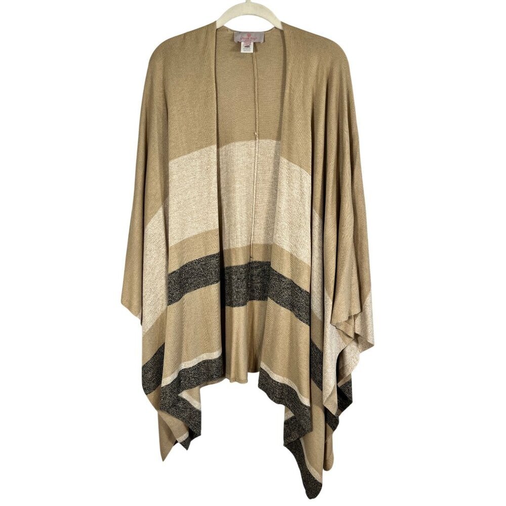 Cashmere Striped Knit Poncho Tan OS Neutral‎ Festive Holiday Indie Folk Earthy